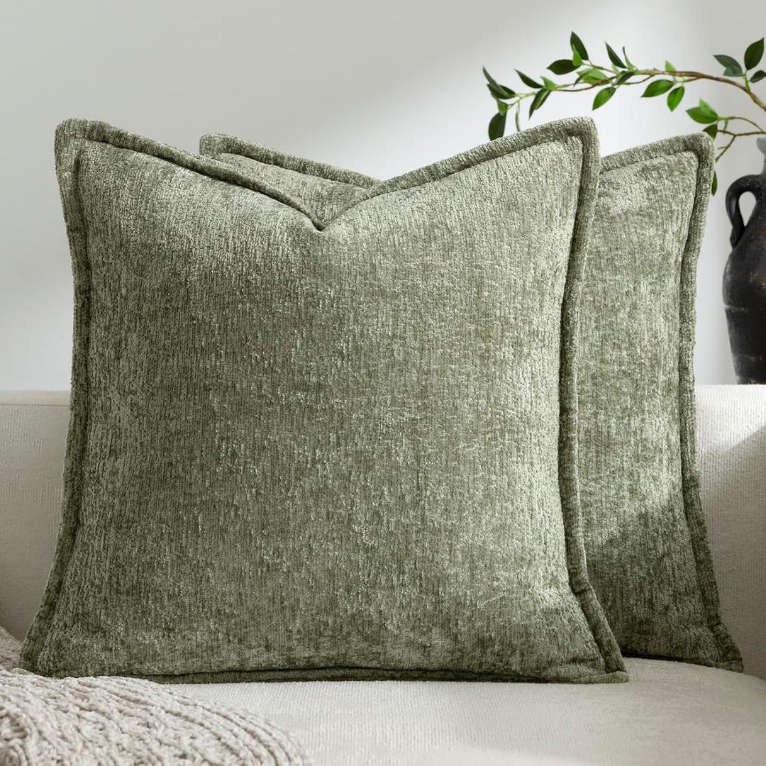 Pack of 2 Sage Green Christmas Decorative Throw Pillow Covers 18x18 Cozy Soft Chenille Accent Vintage Square Couch Pillow Covers for Home Decor Bed Sofa Living Room
