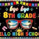 72x43inch Fabric 8th Grade Graduation Backdrop Hello High School Sunglasses Classroom Blackboard Photography Background Student Party Decorations Photo Props