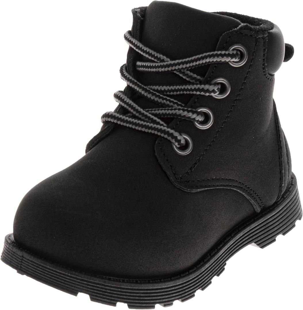 Josmo Kids Construction Boots MidCalf - Lace Up Workboot Trekking Walking Climbing Hiking Boot - Black (Size 6 Toddler)