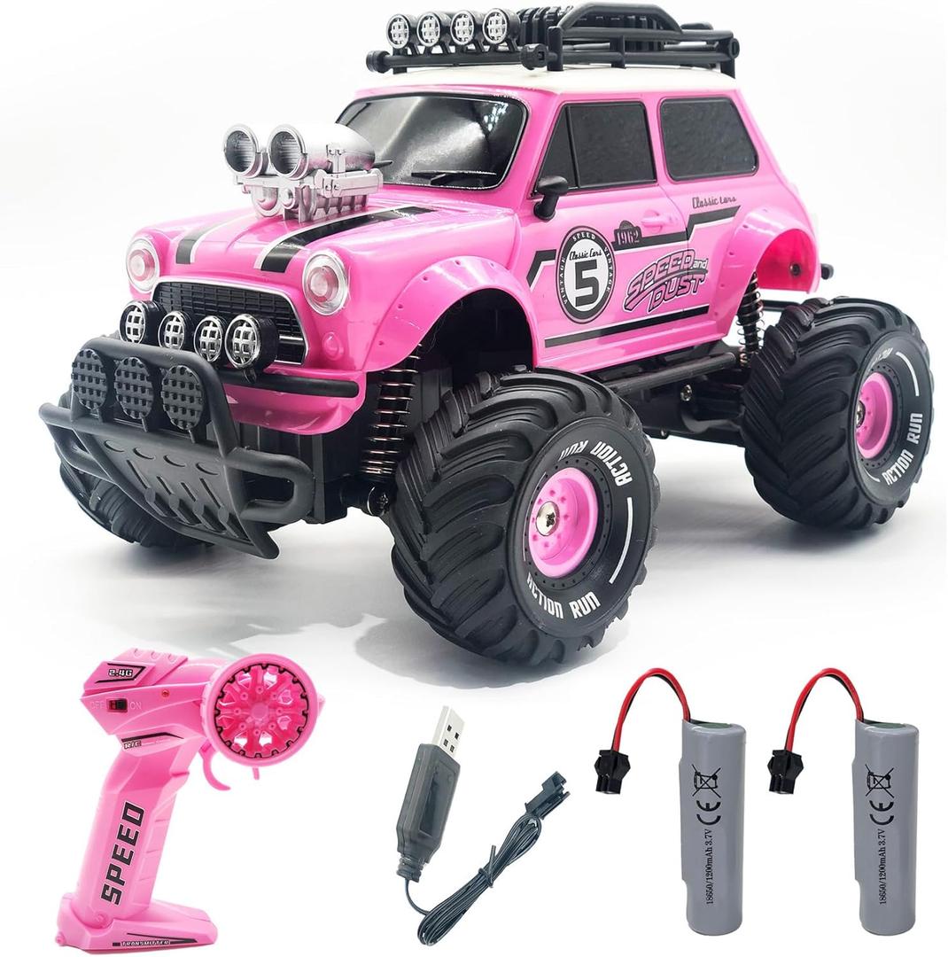 10Leccion Remote Control Car for Girls, Pink RC Truck with Two Rechargeable Batteries, Toys for 3,4,5,6,7,8 Year Old Girls, Ideal Birthday Ideas for Little Girl
