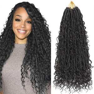 Boho Faux Locs Crochet Hair 18 Inch 9 Packs Human Hair Mixed Synthetic Soft Goddess Locs Crochet Hair with Curly Ends(2#)