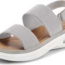 mysoft Women's Walking Sandals Comfortable Air Cushion Platform Elastic Ankle Strap Open Toe Ourdoor Summer Shoes (Size 6 Wide, Light Grey)