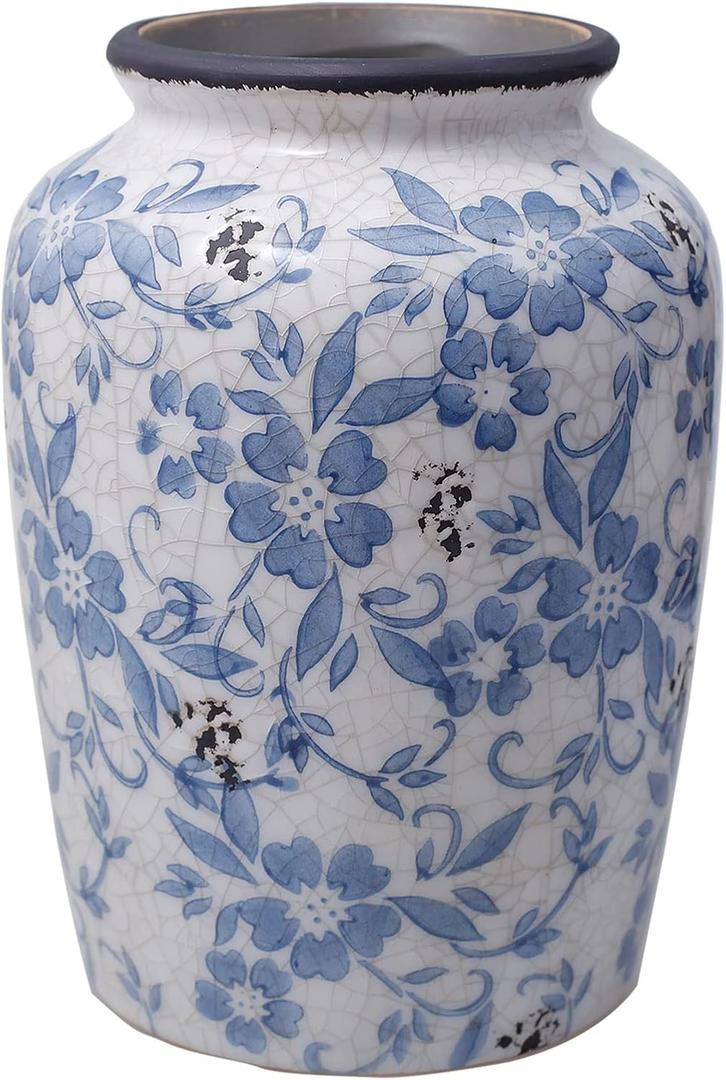 Light Blue White vase Flower Ceramic Porcelain Vintage Chinoiserie Floral French 8" H (Medium)