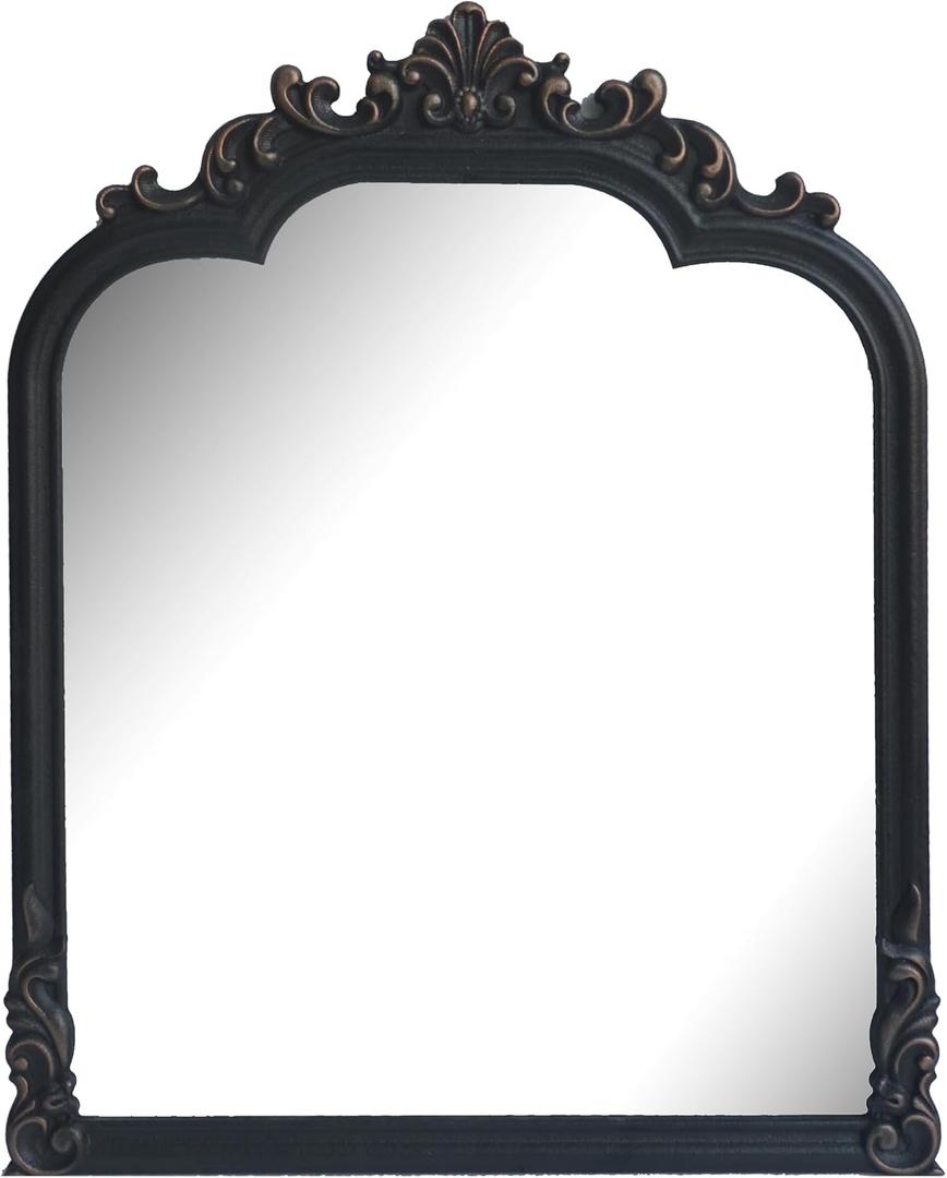 Black Arched Wall Mirror, Antique Baroque Wall Mirror Decoration, Fireplace/Entrance/Living Room/Bedroom/Kitchen/Farmhouse/Bathroom Home Decor(Black)