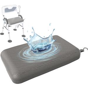 Shower Seat Cushion with Non-Slip Silicone Bottom, Shower Chair Cushion for Transfer Benches,Washable 3D Mesh Pad with Hook,Quick Drying Bathtub Chair Pad for Elderly, Pregnancy (Grey)