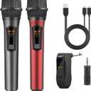 Aveek Wireless Microphone for Karaoke, 2.4GHz Rechargeable Karaoke Microphone(Work 10hs), for Speaker, Karaoke Machine,Church, Speech, Wedding, Party Singing, Grey&Red, 2 Packs