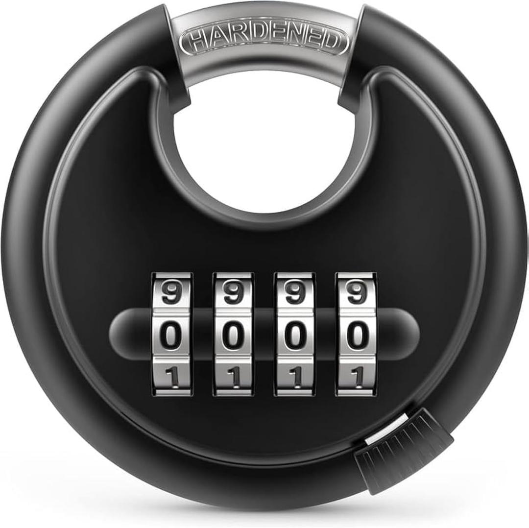 BOSCO 70mm Combination Disc Padlock, Heavy Duty 4 Digit Keyless Number Lock with Stainless Steel Shackle, Anti Cut Security Lock for Gate, Garage, Locker & Outdoor Use, Black