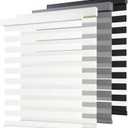 AOSKY Cordless Zebra Blinds for Windows Pull Down Roller Window Shades Dual Layer Light Filtering Privacy for Day and Night, Free-Stop Door Shades for Home Easy to Install (47" W X 72" H, White)