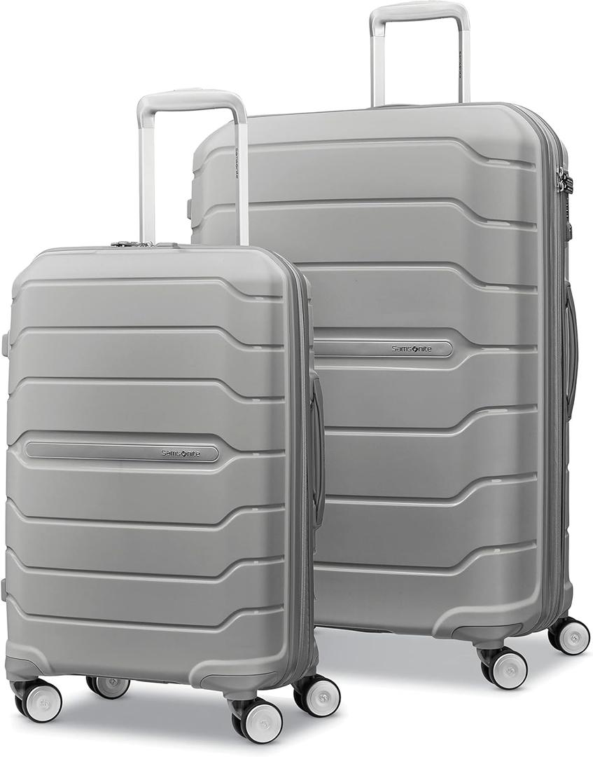 Samsonite Freeform 2-Piece Luggage Set - Carry-On & Large Checked Luggage with Dual Spinner Wheels - Durable Polypropylene Hardshell - TSA Lock, Airline-Approved - Expandable Hard Shell - Light Grey