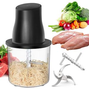 Electric Chicken Shredder, Automatic Food Chopper with Chicken Breast Shredder & Meat Grinder, 2 Sets of Blades for Chicken/Pork/fish/Vegetable/Baby Food (Black)