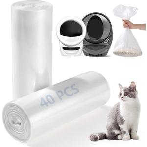 40 Pack Cat Litter Bags For Litter Robot 3/4/5, Clear, 9-11 Gallon