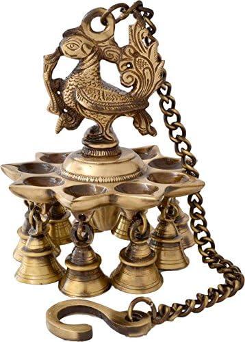 NOBILITY Brass Hanging Diya Black Antique Peacock Deepak with Bells and Chain Festival Pooja Thali Gift for Diwali, Home Puja, Temple, Office, Wedding Return Gift Items