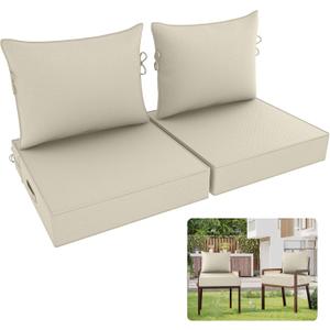 Deep Seat Patio Cushions 24 x 24 Inch Waterproof Outdoor Chair Cushions Set of 2 Loveseat Cushions for Outdoor Furniture 5'' Thick Patio Furniture Cushion with Handle Straps, Khaki (24 x 24 Inch - 2Set)