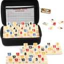 Rummy Cube Game with Case and 4 Wooden Racks/Trays, 106 Rummy Tiles Game Sets Classic Travel Board Game Sets with 4 Tiles Holders for Family