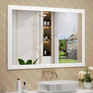 SMIROR 44x30 Matte White Bathroom Vanity Mirror for Over Sink