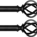 2 Pack Curtain Rod 32 to 58 Inches (2.6 to 4.8 ft), USFOOK 7/8 Inch Heavy Duty Curtain Rods for Windows, Telescoping Splicing Black Drapery Rods with Twisted Cage Finials