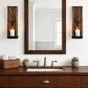 Candle Sconces Set of 2: Farmhouse Wall Candle Holder, Brown Wood Wall Sconces Set of Two,Handmade Wooden Art Decor for Living Room, Dining Room, Bathroom, Bedroom, or Entryway, 15.7"x5"