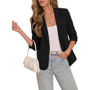 LookbookStore Blazers for Women Suit Jackets Dressy 3/4 Sleeve Blazer Business Casual Outfits for Work (Black, M)