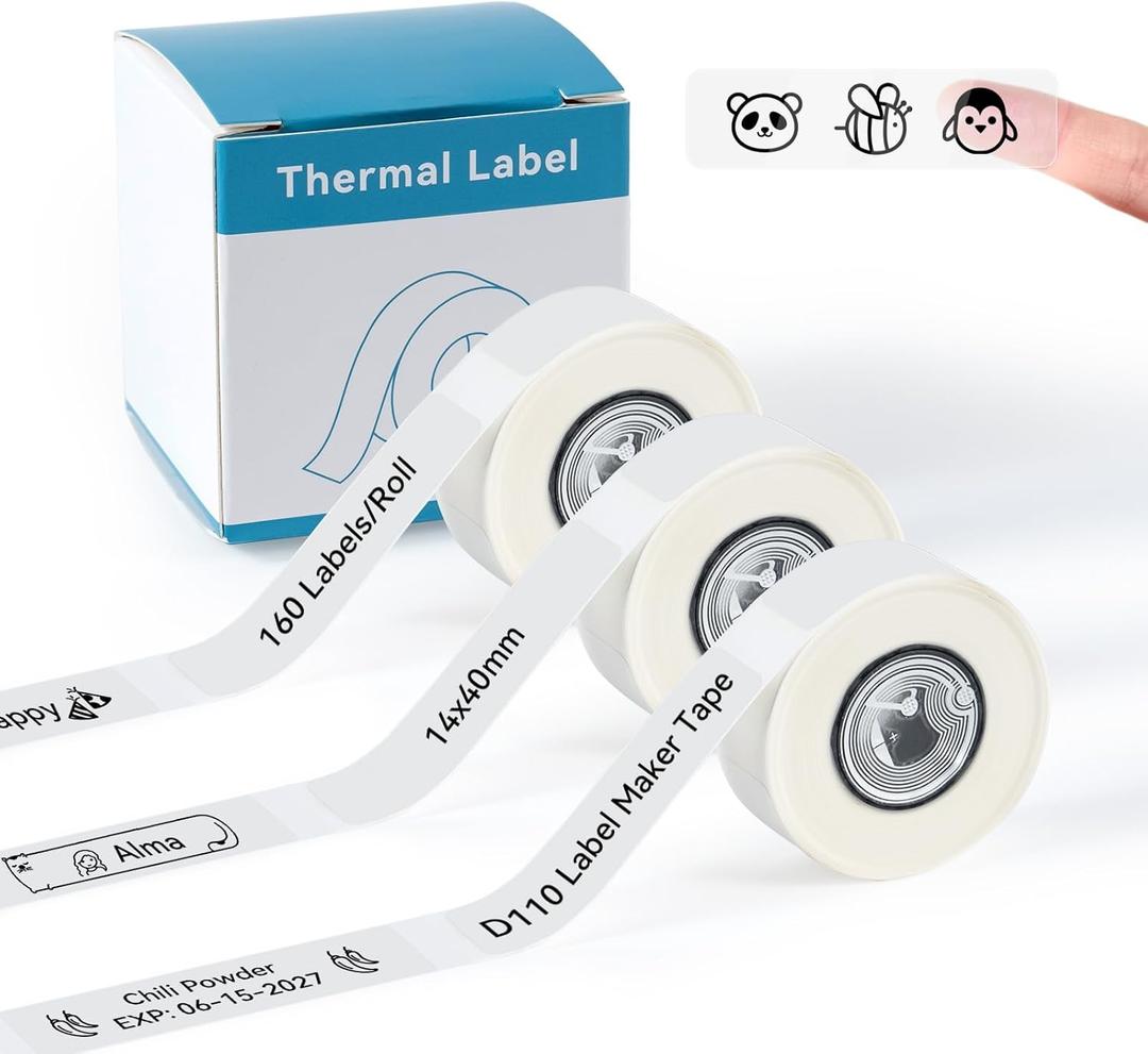 3 Rolls D110 Label Maker Tape, Compatible with NIIMBOT D11/D110/D101 Prints, Adapted Label Print Paper, 14x40mm (0.55"x1.57"), 160 Tapes/Roll, Clear,Standard Laminated Labeling Tape