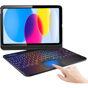 ProCase 360° Rotation iPad (A16) 11th 2025 / iPad 10th Generation Keyboard Case with Multi-Touch Trackpad; 7 Color Backlit Touchpad Keyboard Case for 11th/10th Gen 11/10.9 inch –Black