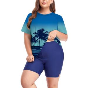Inno Women's Plus Size 2 Piece Rash Guard Swimsuits Short Sleeve with Boyshorts UPF 50+ Surfing Swimwear 1X 2X 3X 4X 5X 6X (1X)