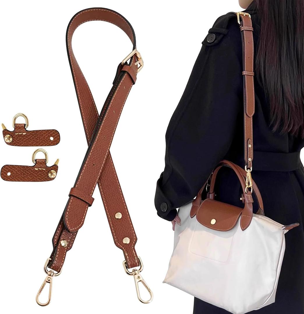 Bag Leather Strap Replacement Crossbody Shoulder Straps for Le Pliage SMALL Pouch, No Damage Conversion Kits Accessories(SMALL-Brown-Gold)