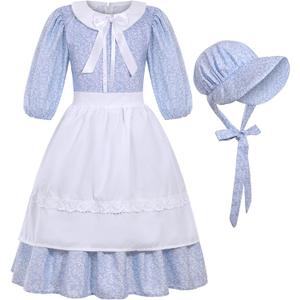 Colonial Costume Girls Pioneer Girl Dress Prairie Costume with Bonnet (10-12 Years)