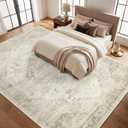 Garvee Beige 8x10 Area Rugs for Living Room, Boho Vintage Non-Slip Washable Rug Low Pile Stain Resistant Soft Foldable Large Carpet for Bedroom Dining Home Decor