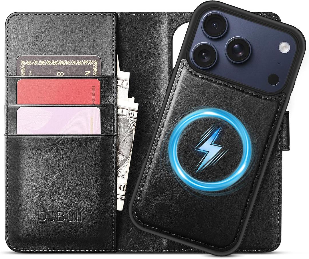 DJBull 2-in-1 Detachable Wallet Case for iPhone 17 Pro Max 6.9" RFID Blocking Flip Folio with Card Holder | PU Leather Shockproof Protective Cover Women Men for Apple 17 Pro Max Phone Case Black