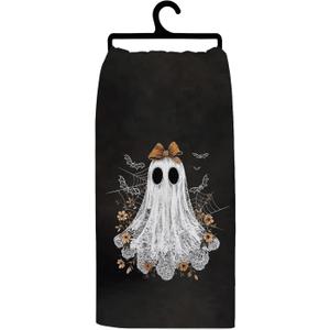 Halloween Ghost Kitchen Towels, Coquette Bow Lace Ghost Floral Decorative Hand Towels for Bathroom, Spooky Halloween Dish Tea Towel for Kitchen Decor, 16x24 Inch (Ws1)