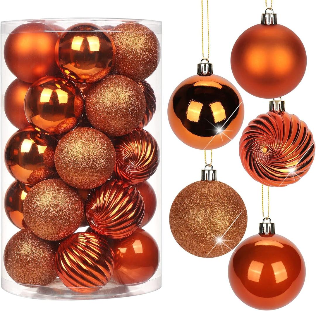 2.36" Orange Christmas Balls Ornaments 25 Pcs Shatterproof Christmas Ornaments Set Halloween Balls Ornaments Orange Ornament for Xmas Tree Holiday Party