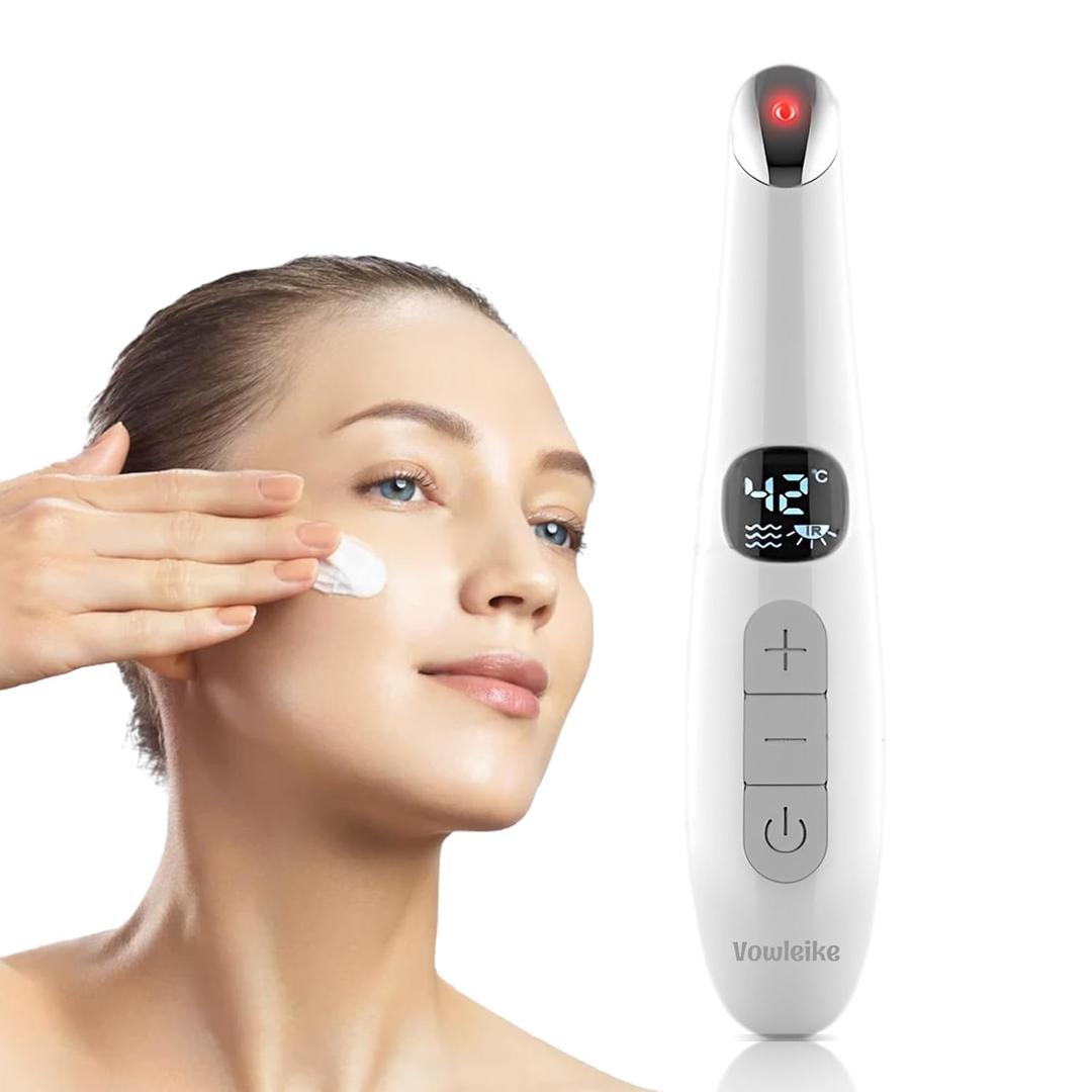 3 in 1 Eye Lift Wand, Vibrating 98F to 113F LCD Display Screen Massager for Dry Eyes, Dark Circles, Puffiness, Fine Lines and Wrinkles, Cream White