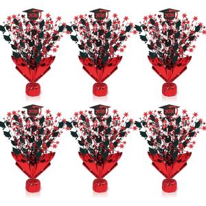 6 Pcs Graduation Table Centerpieces, Red and Black Graduation Table Decorations 2026 Metallic Foil Spray Grad Tabletop Centerpiece Star Burst Glitter Graduate Cap Class of 2026 Graduation Party Favors