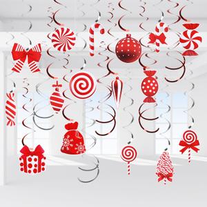CCINEE 30 Sets Christmas Candy Cane Hanging Swirl Decorations, Paper Candy Land Decor for Christmas Birthday Party Holiday Home Ornaments