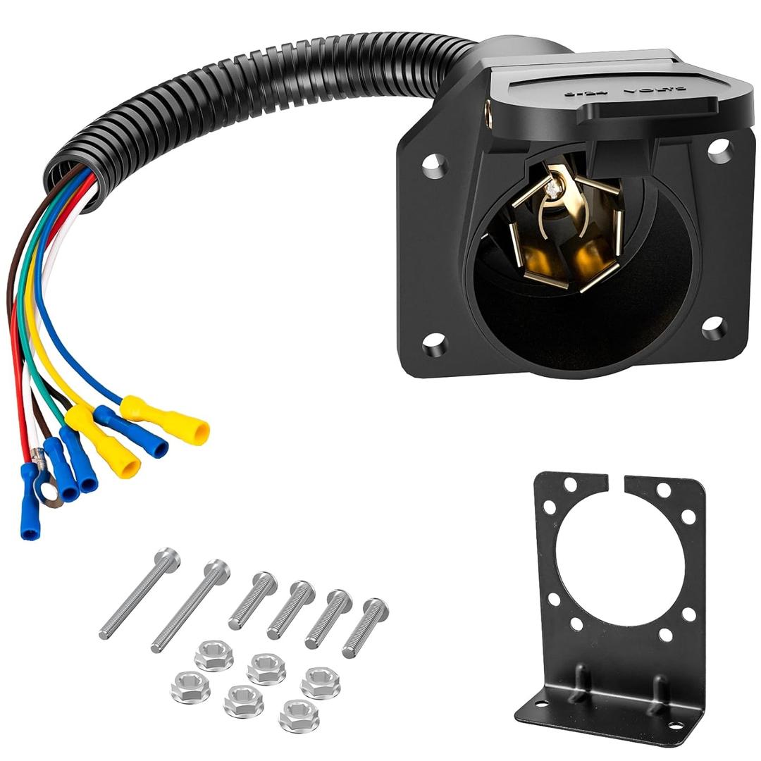 7 Way Trailer Plug, 7 Pin Trailer Connector Plug RV Light Adapter with Wire Harness, Wire Socket Adapter Quick Converter with Mounting Bracket for Truck