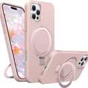 Liquid Silicone Case for iPhone 16 Pro Max with Magnetic Ring Stand, Military Grade Shockproof Protection, Anti-Scratch Microfiber Lining Covers for iPhone 16 Pro Max, Pink