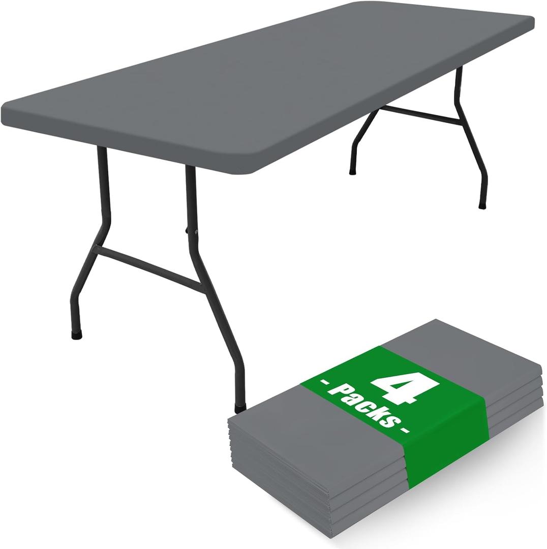 Moosfor Spandex 6 Foot Rectangle Table Cloth 4 Pack, Elastic Fitted Tablecloths for Picnic, Stretch Washable Patio Table Cover for Outdoor, Camping, Banquet and Parties (Grey, 30"x72")