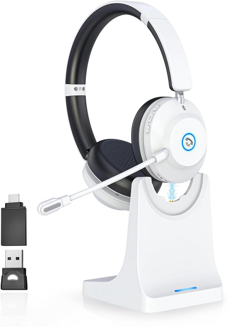 Earbay Wireless Headset with Mic for Work, 6.0 Bluetooth Headset with AI ENC Mic(Noise Cancelling & Flip Mute), 2.4Ghz/USB Dongle Wireless Headphones for Office/PC/Call Center/Computer/Laptop/Teams