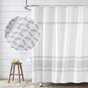 Seasonwood Shower Curtain White Gray Woven Striped 72 x 72Inches,Farmhouse Shabby Chic Striped Minimalist Bathroom Decor