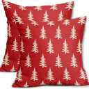 Christmas Pillow Covers 18x18 Set of 2 Red Xmas Tree Rustic Style Winter Print Decorative Outdoor Pillowcases Farmhouse Vintage Holiday Decorations Throw Cushion Case Decor for Couch Sofa Bed