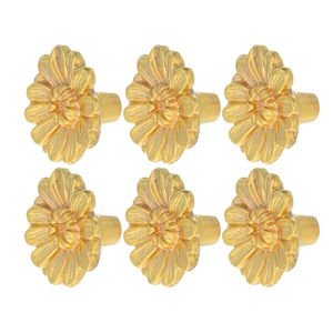 Gold Cabinet Knobs Backplate, 6Pcs Decorative 0.95 Inch Drawer Pull Handle Washer Brass Cabinet Hardware for Fixing Doorknobs (Chrysanthemum Shape)