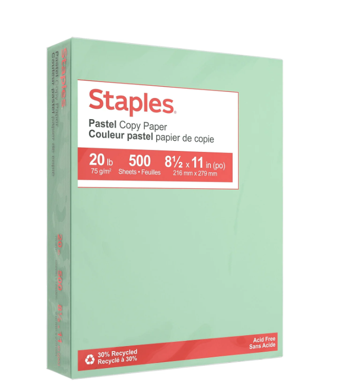 Staples Pastel Colored Copy Paper 8 1/2" x 11" Green 500/Ream (14781)
