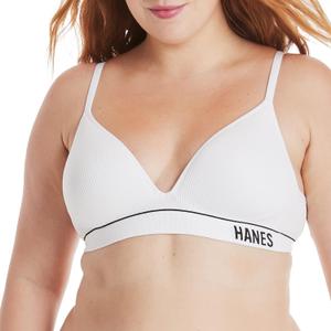 Hanes Women's Seamless Wireless Bra, Originals Ribbed Contour Bras for Women, ComfortFlex Fit Bralettes, Full Coverage (Large, White)