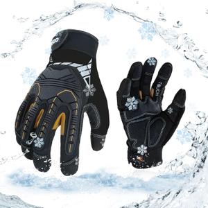 Vgo 1-Pair 32F Waterproof Heavy Duty Winter Work Gloves Men,Mechanic Gloves, Impact Protection& Vibration Reduction(Size M, Black&Gold, SL8849FW)