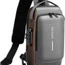 Peicees Mens Crossbody Bag Man Bags Mens Purse Anti-theft Leather Sling Bag Shoulder Bag Chest Bag for Daily Use, Grey Gold