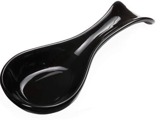 Ceramic Spoon Rests for Kitchen, Spoon Rest for Stove Top Countertop Utensil Rest Ladle Spoon Holder for Cooking Home Decor, Black Color