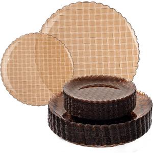 Festiva 60PCS Clear Brown Plastic Plates - Heavy Duty Weave Pattern Fancy Disposable Plates -serve for 30 guests Include 30PCS 10" & 30PCS 7" Plates for Birthday&Easter Party(Mocha Mousse)