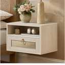 Floating Nightstand with Drawer for Wall Mounted Hanging Rattan Night Stand Bed Side Tables Wooden End Table Small Boho Dressers Farmhouse Shelves for Bedroom