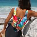 popvil High Waisted Bikini Sets for Women Modest Two Piece Tummy Control Swimsuit Floral Full Coverage Black Bathing Suit (Large)