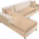 NAISI Sectional Couch Cover 4 Pieces Velvet Separate Couch Cushion Covers L Shape Soft Stretch Sofa Slipcovers with 2pcs Pillowcases for Left/Right Chaise Sectional Sofa(3 Seater+1 Chaise,Camel)